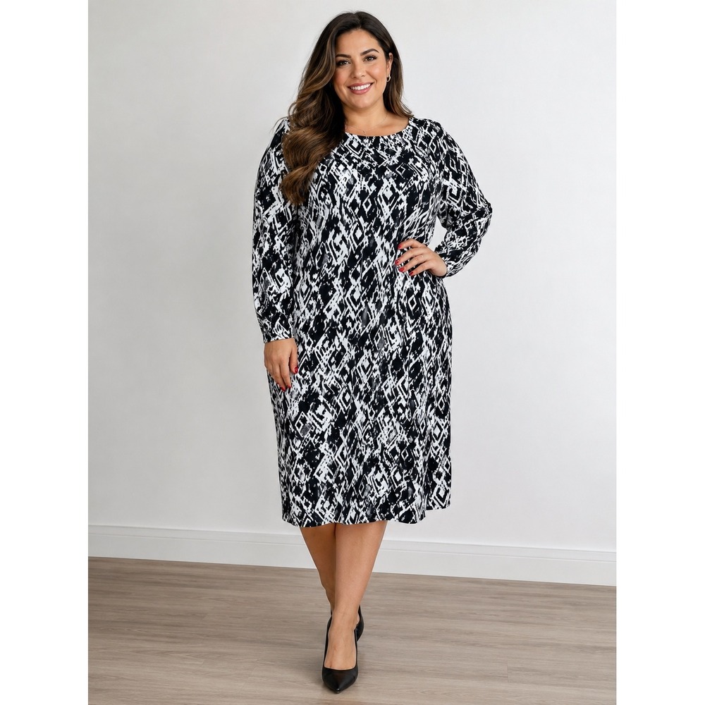 Studio by Tiana B Womens Black White Geometric Ikat Shift Dress XL #729277